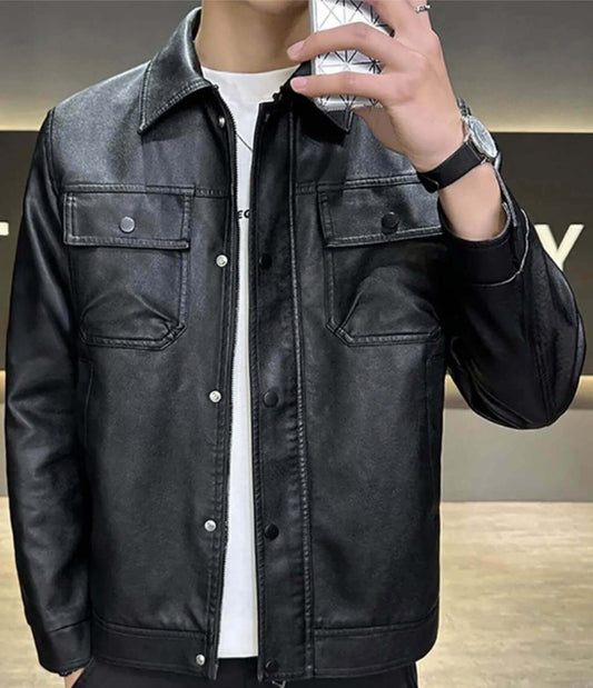Men’s Lightweight Faux Leather Jacket – Black | StyleCast x Revolte