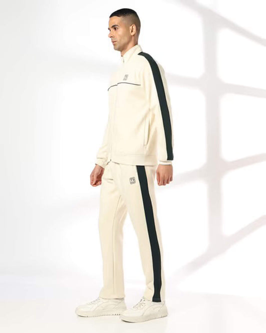Men’s Premium Cream Track Suit | Contrast Side Stripe Co-ord Set