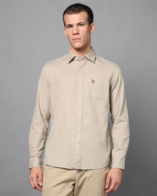Men’s Classic Beige Casual Shirt – Premium Slim Fit Cotton Shirt