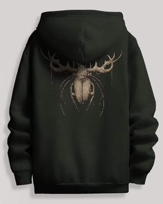 Men Black Oversized Hoodie with Vintage Beetle Back Print | Streetwear Style