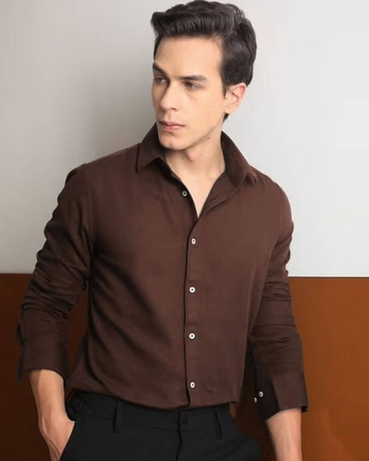 Men’s Classic Brown Premium Casual Shirt – Soft Fabric Regular Fit