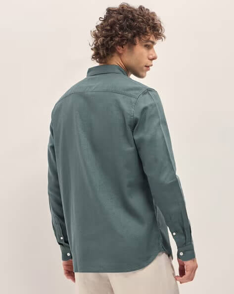 Men’s Teal Green Casual Shirt – Soft Fabric | Full Sleeves