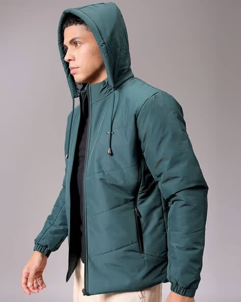 Men’s Teal Green Hooded Puffer Winter Jacket | Lightweight Quilted Warm Jacket