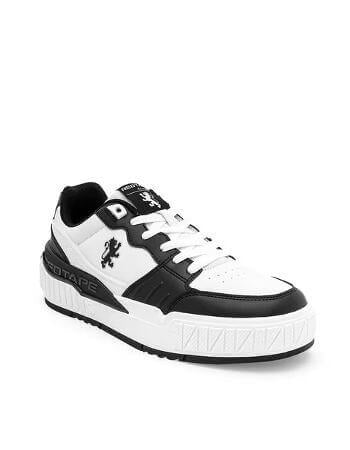 Men’s Round-Toe Lace-Up Casual Shoes | Black & White Stylish Sneakers