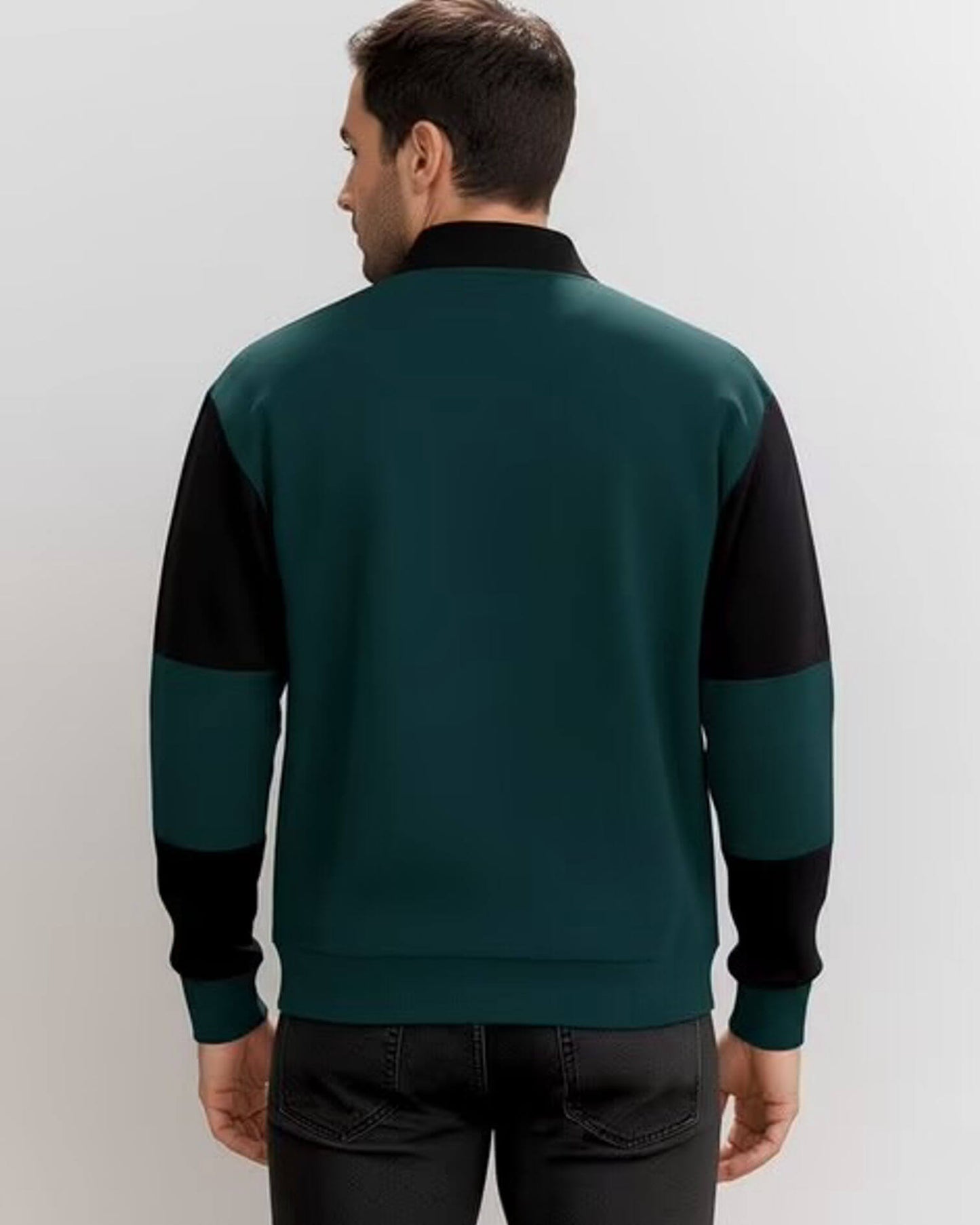 Men’s Green & Black Striped Half-Zip Sweatshirt – Premium Winter Wear