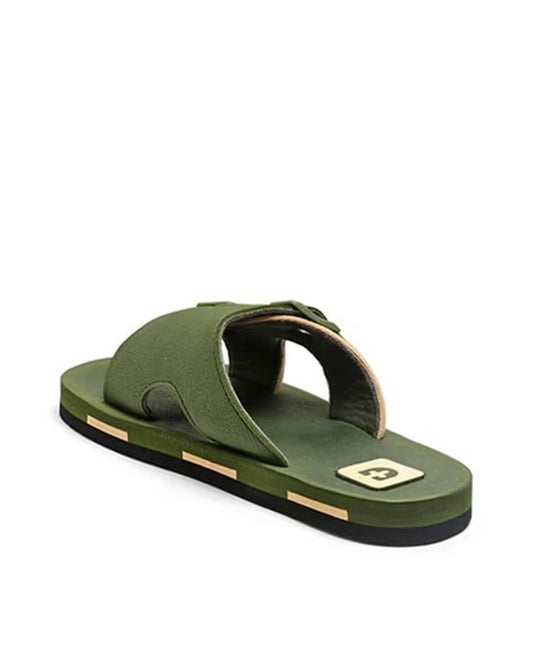 Olive Green Stylish Men’s Comfort Slippers with Dual Buckle – Daily Wear Soft Sole Slides