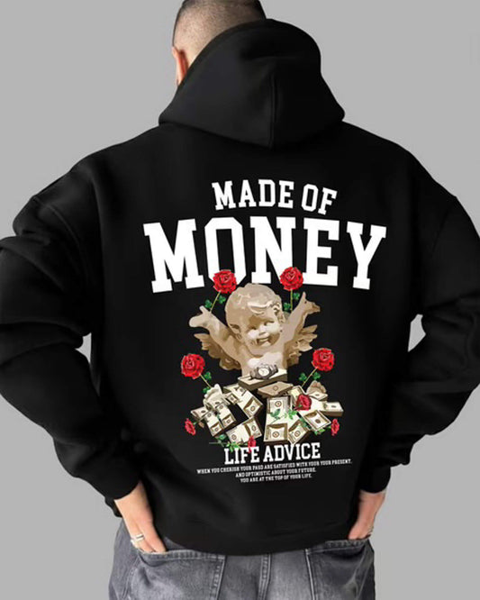Men Black “Made of Money” Graphic Print Oversized Hoodie | Streetwear Fashion