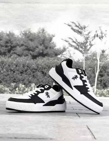 Men’s Round-Toe Lace-Up Casual Shoes | Black & White Stylish Sneakers