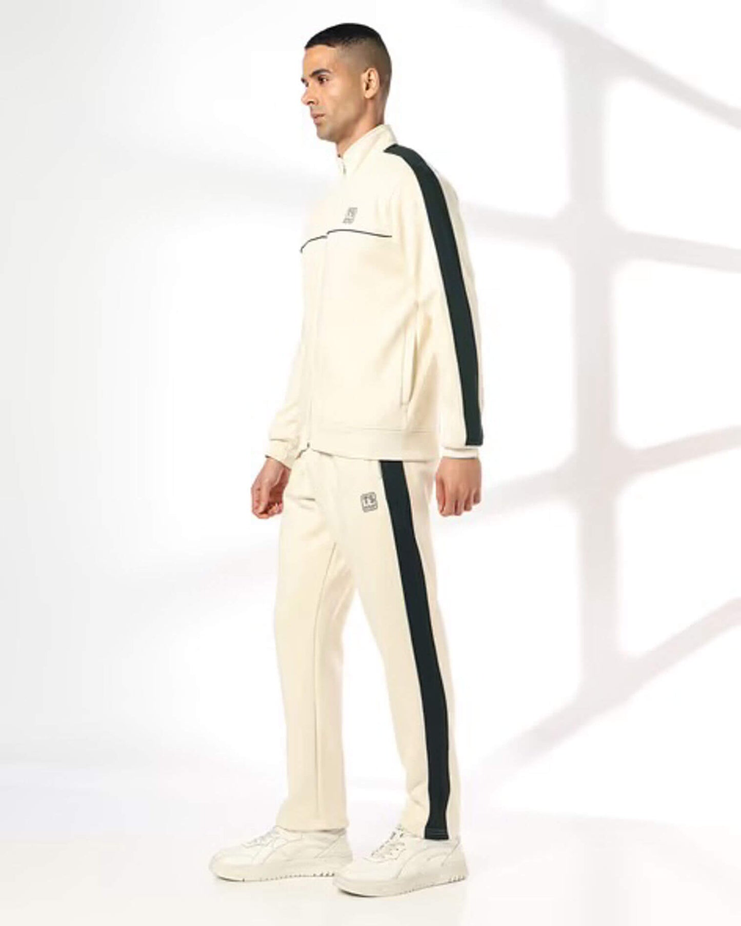 Men’s Premium Cream Track Suit | Contrast Side Stripe Co-ord Set