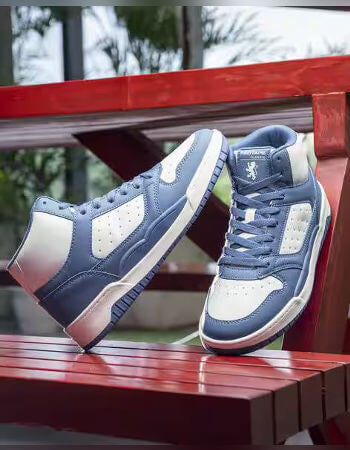 Men’s Blue & White Panelling Lace-Up High-Top Casual Sneaker