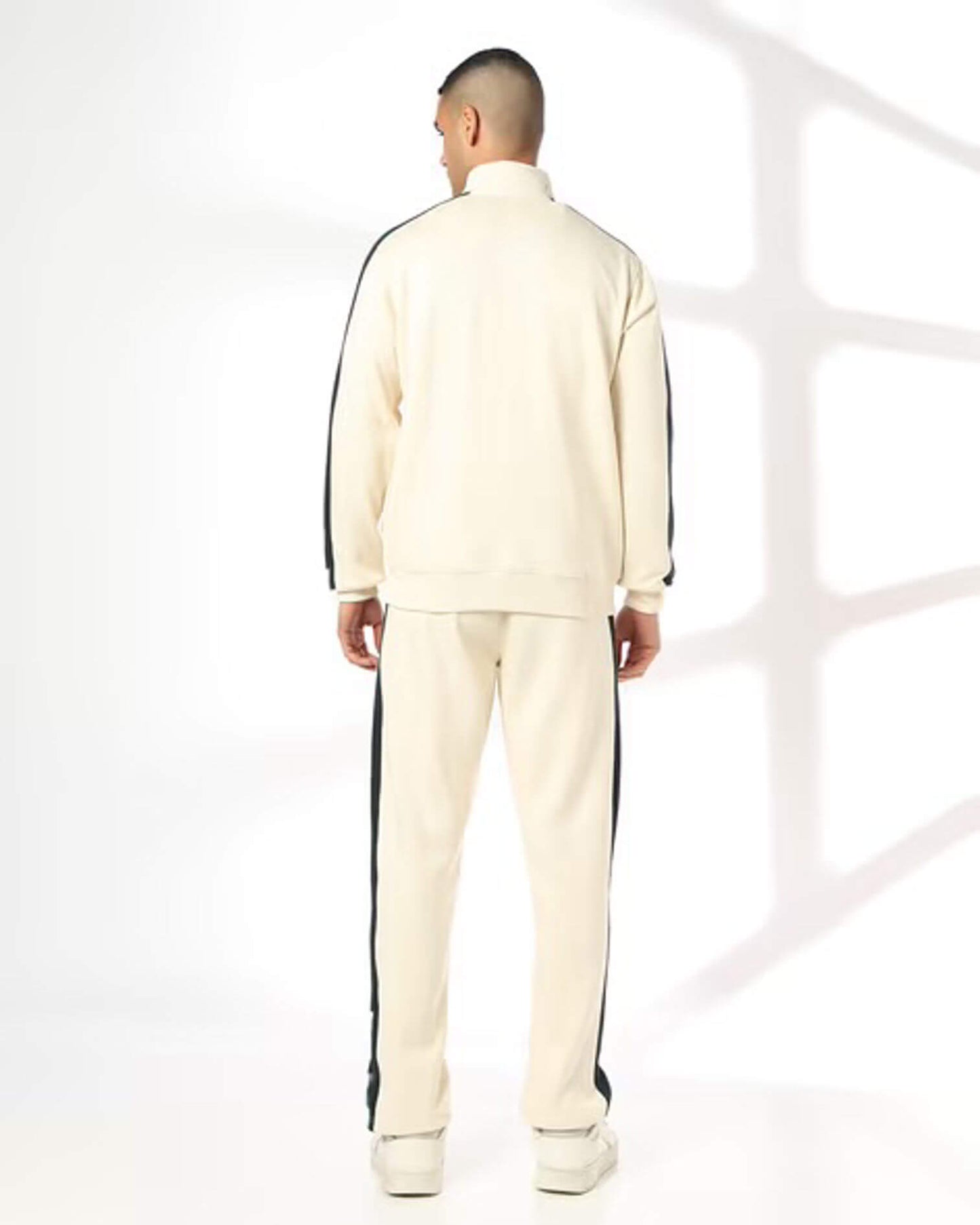 Men’s Premium Cream Track Suit | Contrast Side Stripe Co-ord Set
