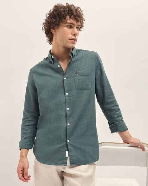 Men’s Teal Green Casual Shirt – Soft Fabric | Full Sleeves