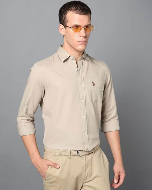 Men’s Classic Beige Casual Shirt – Premium Slim Fit Cotton Shirt
