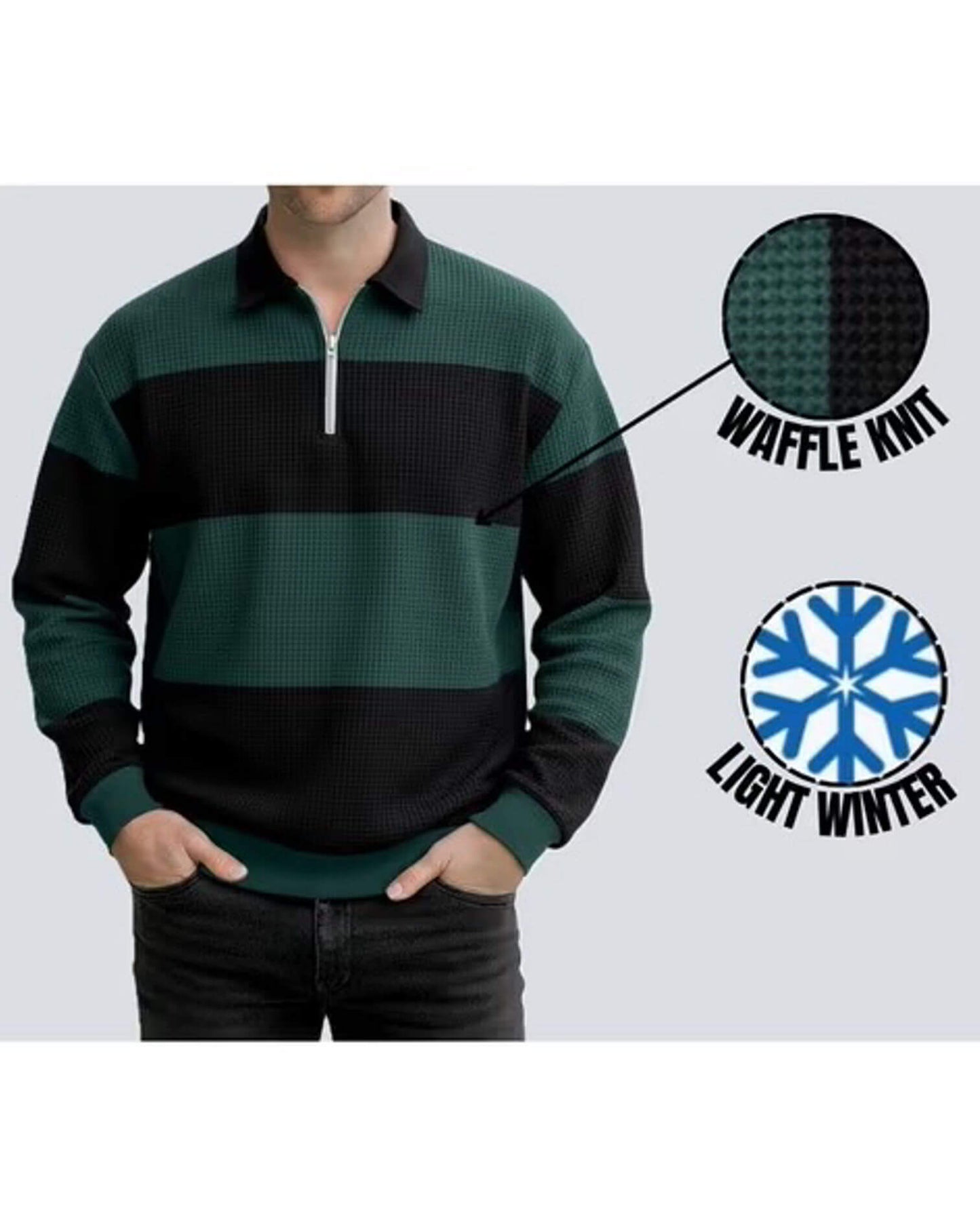 Men’s Green & Black Striped Half-Zip Sweatshirt – Premium Winter Wear