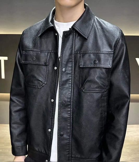 Men’s Lightweight Faux Leather Jacket – Black | StyleCast x Revolte