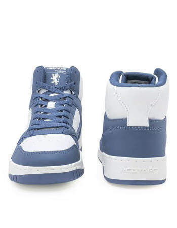 Men’s Blue & White Panelling Lace-Up High-Top Casual Sneaker