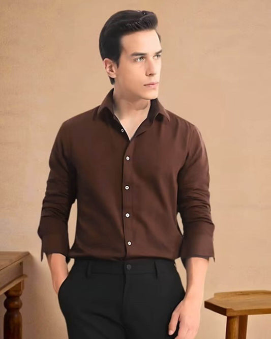 Men’s Classic Brown Premium Casual Shirt – Soft Fabric Regular Fit
